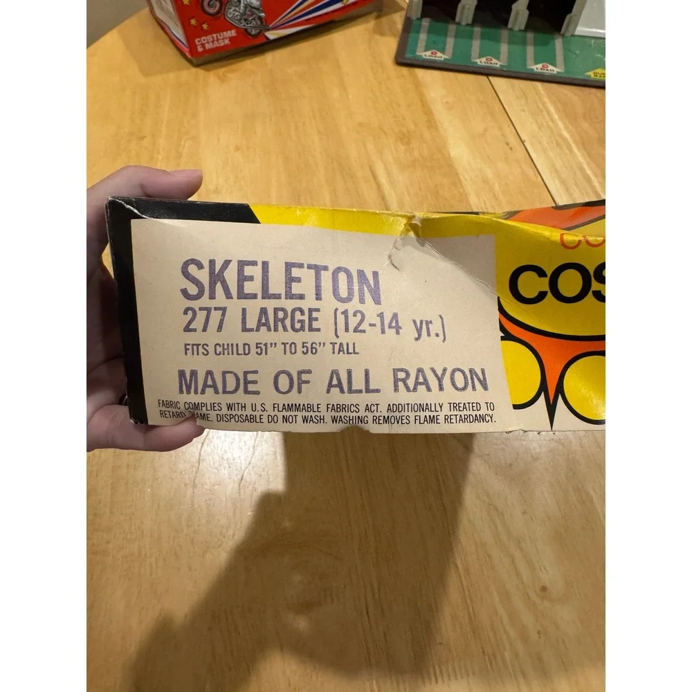 Vintage Collegeville Skeleton Costume with Mask 277 Large 12-14 Rayon USA 1970s